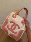     Authentic Chanel Pink   Cream Canvas Cc Tote Bag     Rare Vintage Y2k    
