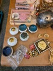Vintage Jewelry Junk Drawer Curated Lot Brooches Hat Clock Books Purse Mixed Est