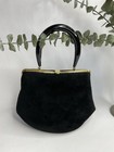 1950s Black Wool Handbag  Vintage 50s Handbag  Mid Century Black Purse