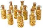 10 Gold Leaf Flake Miniature Glass Bottles  With Cork Top 