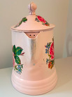 Pink Multicolor Floral Metal Coffee Pot W  Lid   Handle  Glossy Round