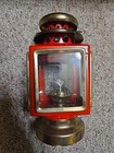 Red   Goldtone Metal Carriage Lamp Lantern Oil Light