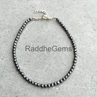 Black Hematite Anklet 2mm Faceted Beads  Sterling Silver Clasp  Minimalist Gemst