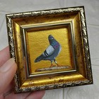 Pigeon Painting Portrait Dove Painting Gold Framed Small Art 2x2 Bird Hand-paint