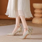 Bridal Crystal Glitter Sequins Pearl Chain Bow Womens High Heels Wedding Shoes
