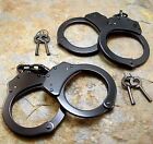 2pc Black Handcuffs Steel Double Lock Authentic Hand Cuffs W keys Real
