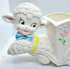 Vintage Rubens Originals Lamb With Cart Planter Blue Pink Nursery Decor Cute