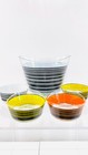 Vtg 1970s Mid Century Modern Rainbow Bar Code Striped Art Glass Salad Bowl Set