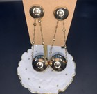  Double Ball Chain Drop Earrings Polished Gold Tone Dangle Long Bold Statement 