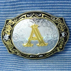 A Belt Buckle Cowboy Western Scroll Initial A Monogram Cowgirl Vtg 90s  pcb893