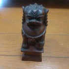 Dark Brown Wooden Lion Statue Pair 14cm Carved Decorative Ornamental