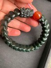 Wonderful Hand Carved Chinese Hetian Dark Green Jade  dragon  Beads Bracelet