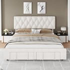 Full Queen King Size Bed Frame Upholstered Headboard Platform W  Storage Drawers