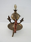 Vintage Footed Brass Hinged Lid Incense Burner With Wooden Handle 9  Tall