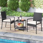 3-piece Patio Pe Wicker Bistro Set  Tempered Glass 2-tier Side Table Outdoor