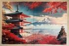 Large Colorful Nylon Japanese Landscape Mural Mt Fuji   Chureito Pagoda 40    X80   