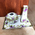 Antique Nippon Hand Painted Violets Dresser Set tray hair Pin hair Recvr Holders