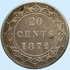 1872 H Canada Newfoundland Uk Queen Victoria Genuine Silver 20 Cents Coin I98342
