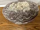 1975 Genuine Incolay  Pink Stone Jewelry Box  White Floral Pattern  Hinged Lid