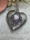 Heart Silver Locket Purple   White Birthday  Gift Rose Necklace Photo Wedding