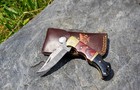 Damascus Steel Tactical Pocket Knife W  Leather Sheath
