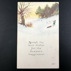 Christmas Holiday Postcard Antique Vintage Child W Sled Winter Snow Country Folk
