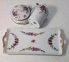 Vintage Dresser Tray  Vanity Set Porcelain  Floral Gold Trim  Japan
