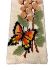 Vintage 70s Latch Hook Rug Mcm Flowers Butterfly 15 X 48    Mid Century Modern