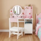 Kids Vanity Desk Chair Set Makeup Dressing Table Toddler Gift W mirror led Light