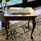 Antique English Oak walnut Needlepoint Piano Stool Cabriole Legs Clarice Cliff