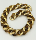 Replica Made In Italy Signed Necklace Gold Tone Amber Lucite Chunky Chain