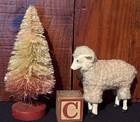 Primitive Christmas Stick Leg Sheep  Bottlebrush Tree  Antique Toy Block Aafa