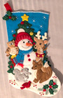 2 Bucilla Felt Christmas Stockings Handmade Santa Animal Friends 16    Completed