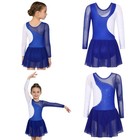Us Figure Skating Dress Girls Long Sleeve Color Block Rhinestones Gymnastics