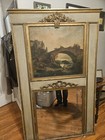 French Louis 19th Century Trumeau Mirror With Oil Painting  Vintage  Antique    
