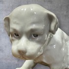 Gebruder Heubach Antique Porcelain White Gray Seated Dog