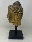 Vintage Burmese Wooden Buddha Head On Wood Stand Mount 12 5    Gold   Black