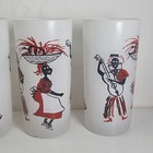 Set Of 4 Rare Vintage Mcm Tropical Caribbean Band Scene Glass Tumblers 5 1 2 