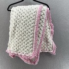 Handmade Chunky Knit Baby Blanket Pink White Textured Super Soft Plush 46x62