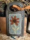 Primitive handmade wool Rug Hooking  Fall Flower On Antique vintage Grater ooak