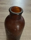 Antique Round Amber Brown Glass Apothecary Bottle 7 5  Tall Wide Opening