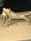 Antique Dahomey Benin African Solid Brass Animal Cat   Lion With Prey Figurine