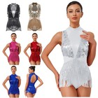 Womens Dress Performance Bodysuit Mesh Dancewear Keyhole Dance Metallic Cha-cha