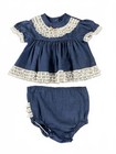 Vintage Sears Baby Dress   Bloomers Set Blue Polka Dot Lace Toddler Outfit