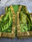 Vintage Green Velvet Ethnic Vest Gold Trim Boho Festival Folk Open Front 
