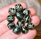 Antique Venetian Dark Green Italian Lampwork White Feather Beads  African Trade