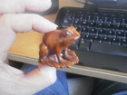 2b  Hand Carved Wood Netsuke 20 Years Old Tree Frog Sitting Boxwood Collectable