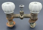 Porcelain Sink Faucet Handles Knobs Brass Salvage Vintage Read Condition