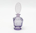 Czech Cut Glass Perfume Bottle With Floral Stopper Amethyst Purple Circa 1930