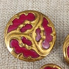 Antique Gilt Brass Red Enamel Art Nouveau Buttons 27  22  13mm Shank Victorian